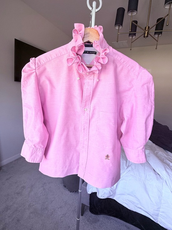 Tommy Hilfiger Tops - Memorial Day & 4th of July Pink Ruffle Collar Upcycled Shirt